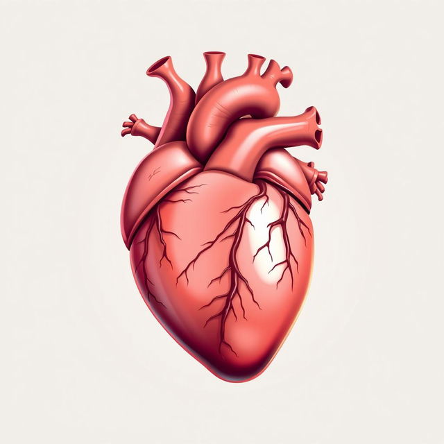 A detailed illustration of a human heart, showcasing the intricate structures and veins, with a light background and soft shadows to emphasize the curves of the heart