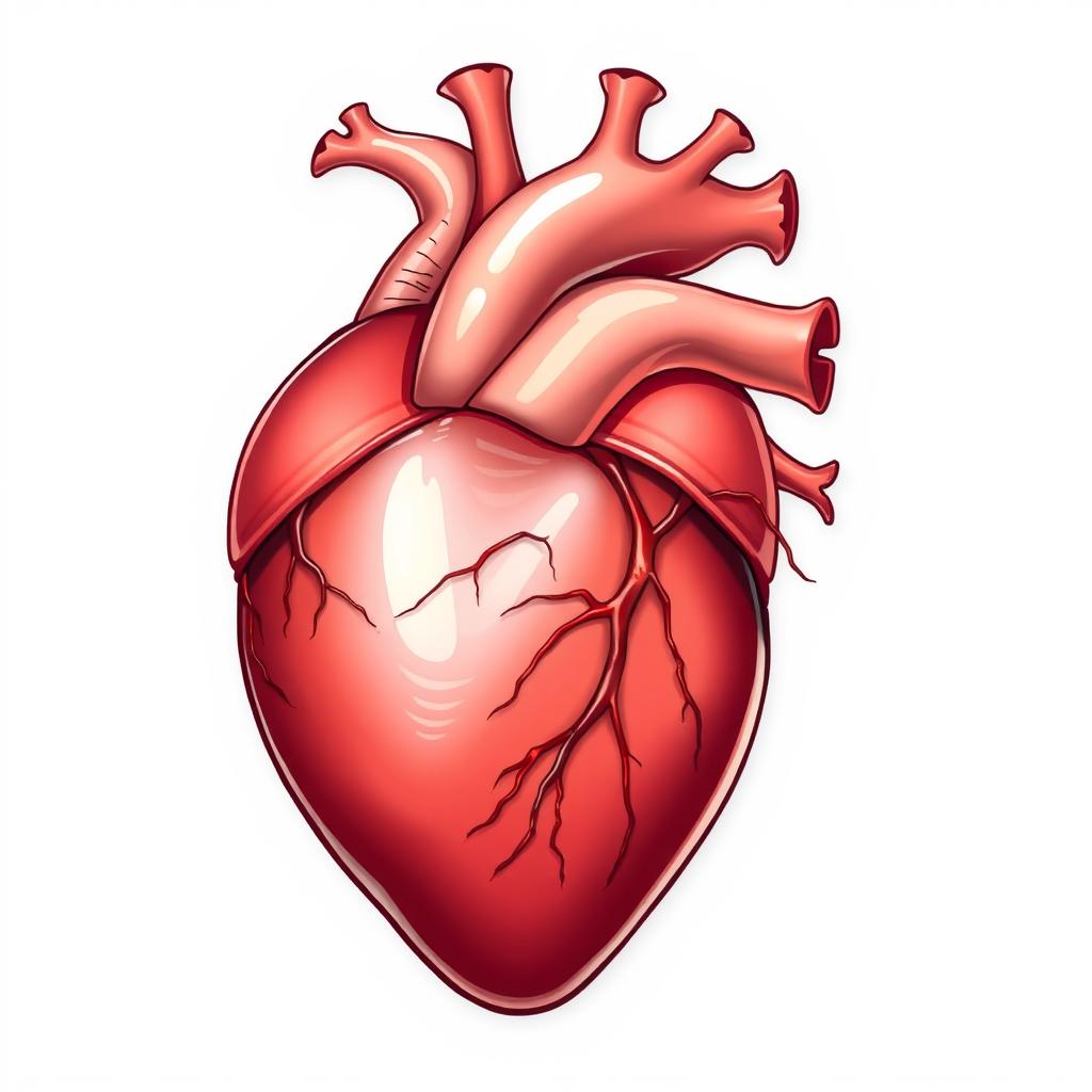 A detailed illustration of a human heart, showcasing the intricate structures and veins, with a light background and soft shadows to emphasize the curves of the heart