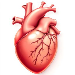 A detailed illustration of a human heart, showcasing the intricate structures and veins, with a light background and soft shadows to emphasize the curves of the heart