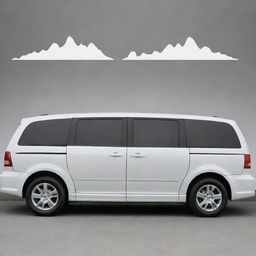 Create a personalized, predominantly monochrome decal for a minivan, reflecting a love for outdoor adventure through simple, elegant, and possibly luxurious abstract or symbolic designs