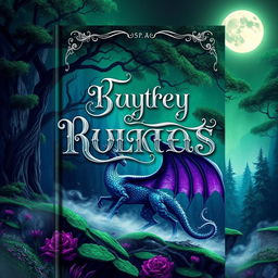 A vibrant and eye-catching book cover design featuring an intricate, fantasy-style landscape with a dark, enchanted forest in the background