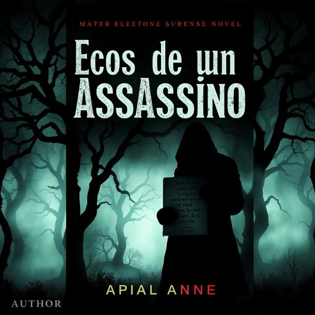 A chilling book cover for a horror and suspense novel titled "Ecos de um Assassino"