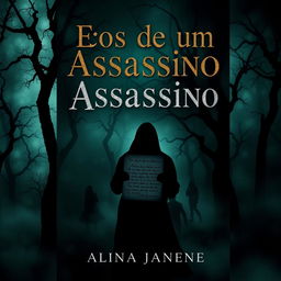 A chilling book cover for a horror and suspense novel titled "Ecos de um Assassino"