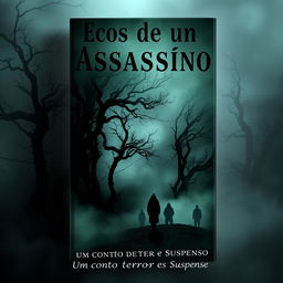 A captivating book cover for a horror and suspense novel titled "Ecos de um Assassino" with the subtitle "Um Conto de Terror e Suspense"