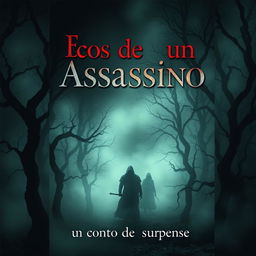A captivating book cover for a horror and suspense novel titled "Ecos de um Assassino" with the subtitle "Um Conto de Terror e Suspense"