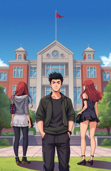 A 2D illustration of a campus building, displaying its architecture prominently in the background