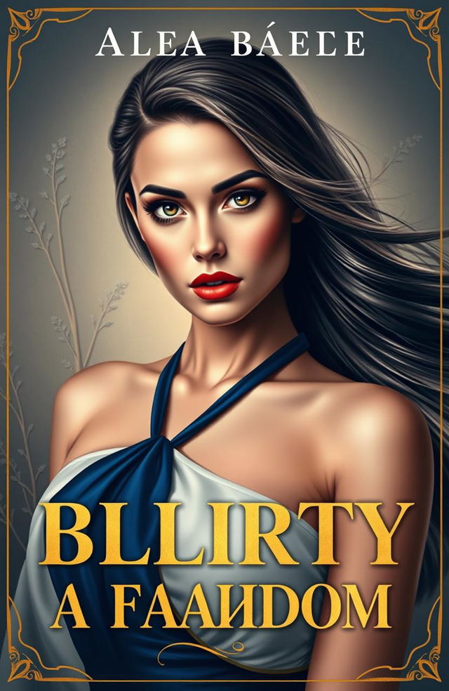 A captivating cover design featuring a beautiful woman with an alluring expression, dressed in a stylish, elegant outfit