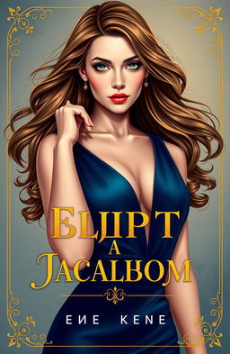 A captivating cover design featuring a beautiful woman with an alluring expression, dressed in a stylish, elegant outfit