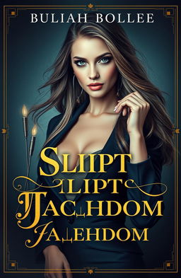 A captivating cover design featuring a beautiful woman with an alluring expression, dressed in a stylish, elegant outfit