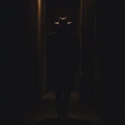 A tall, dark-skinned man wearing a stylish black overcoat and a matching hat is confidently walking into a dark alley