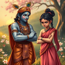 A powerful moment illustrating Lord Krishna interacting with an angry young girl