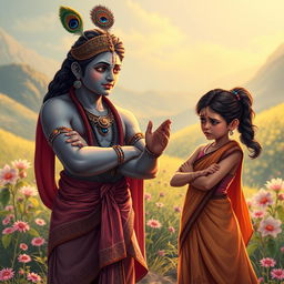 A powerful moment illustrating Lord Krishna interacting with an angry young girl