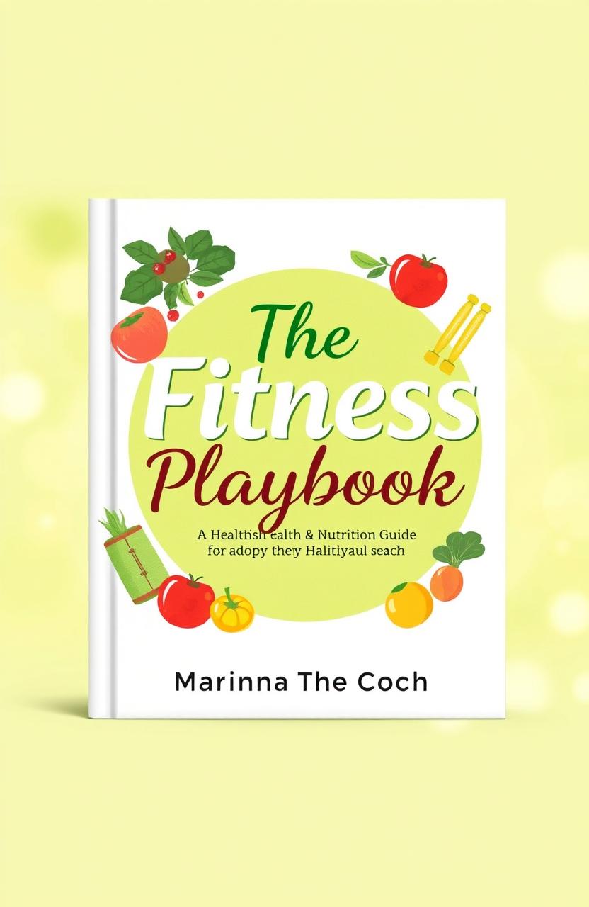 A warm and inviting front book cover for a health and nutrition guide titled "The Fitness Playbook" by "Marianna The Coach"