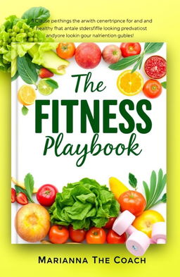 A warm and inviting front book cover for a health and nutrition guide titled "The Fitness Playbook" by "Marianna The Coach"