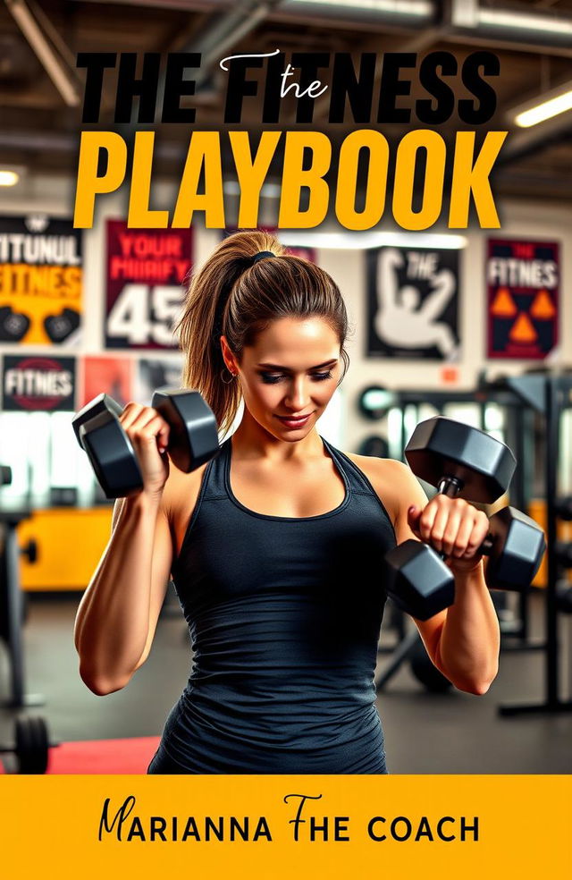 An inspiring gym scene featuring a strong, athletic woman lifting dumbbells