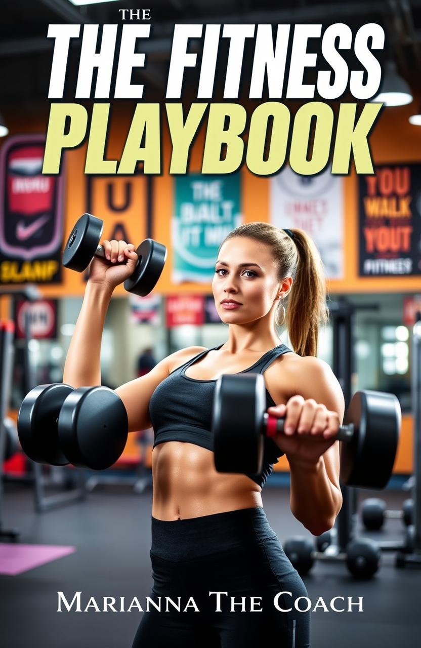 An inspiring gym scene featuring a strong, athletic woman lifting dumbbells