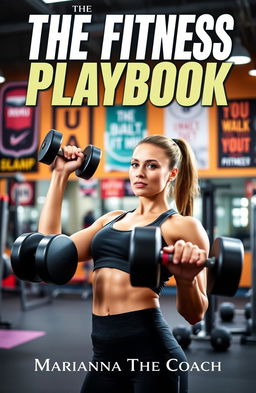 An inspiring gym scene featuring a strong, athletic woman lifting dumbbells