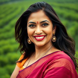 A stunning, sexy South Indian woman in her 40s, exuding confidence and charm