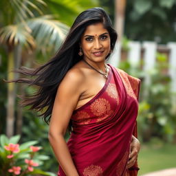 A captivating, sexy South Indian woman in her 40s, radiating confidence and allure