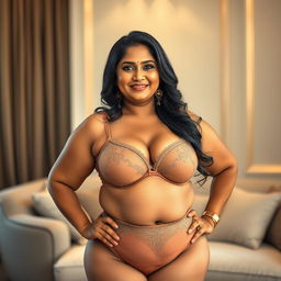 An attractive, sexy South Indian woman in her 40s, proudly showcasing her full body