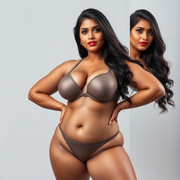 A stunning 40-year-old South Indian woman with an impressive physique, featuring massive breasts, a big round ass, and curvy big hips