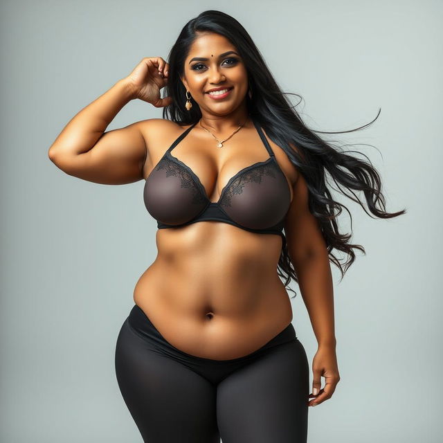 A stunning 40-year-old South Indian woman with an impressive physique, featuring massive breasts, a big round ass, and curvy big hips