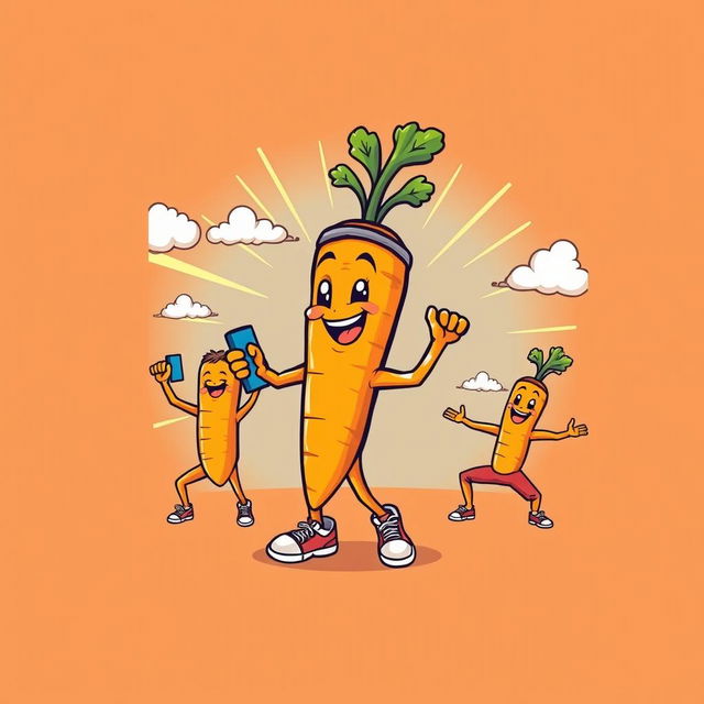 A lively t-shirt design featuring a cute, cartoon-style carrot engaging in various exercises