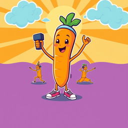 A lively t-shirt design featuring a cute, cartoon-style carrot engaging in various exercises