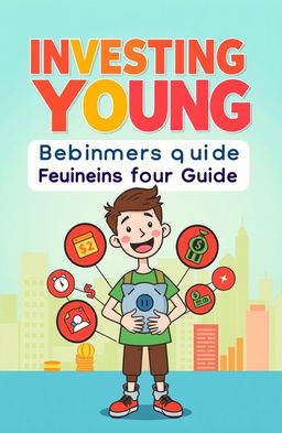 A visually engaging and informative cover for a beginner's guide on investing for teens, featuring bold, attractive colors and vibrant illustrations