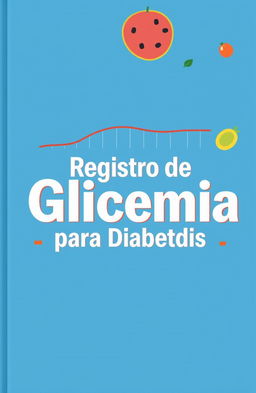 Capa de um livro de registro de glicose para diabéticos, com destaque para elementos relacionados à saúde e diabetes