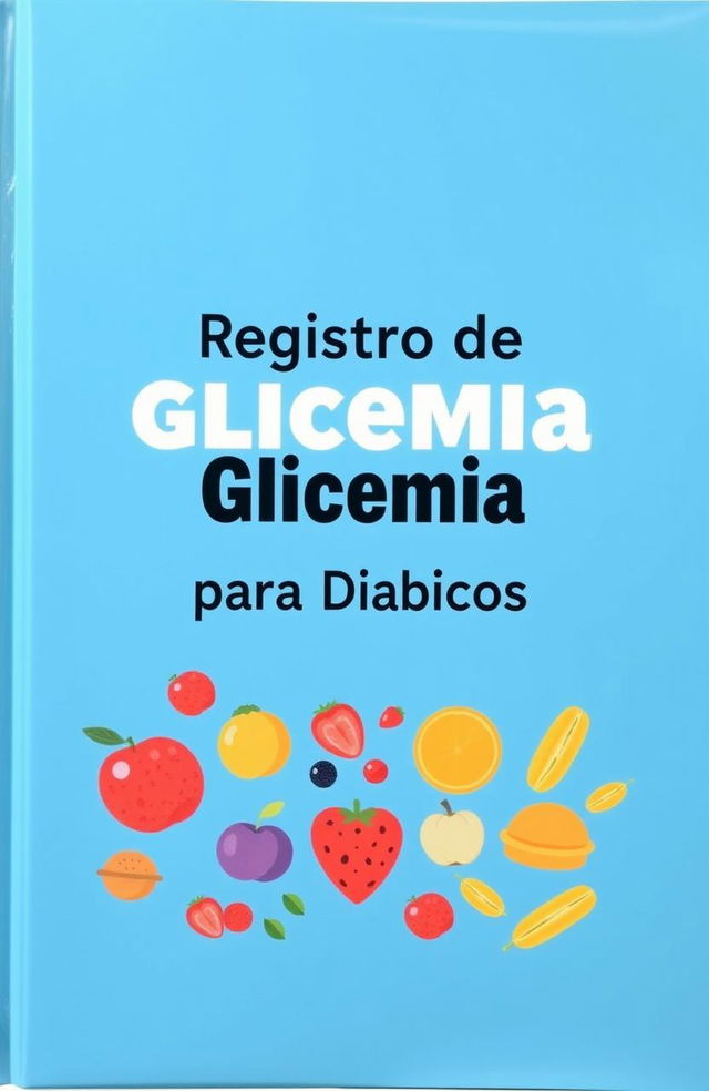 Capa de um livro de registro de glicose para diabéticos, com destaque para elementos relacionados à saúde e diabetes