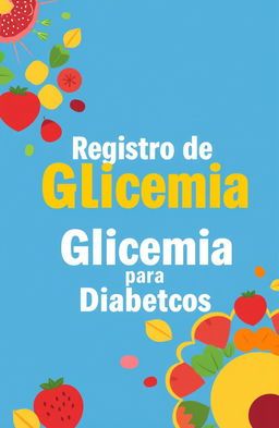 Capa de um livro de registro de glicose para diabéticos, com destaque para elementos relacionados à saúde e diabetes