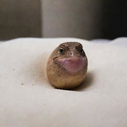 A baby raptor emerging from the hatched dinosaur egg in the incubator