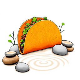 A t-shirt design featuring a colorful taco with an orange tortilla prominently displayed on the front