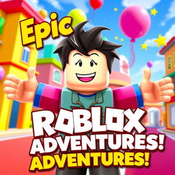 A colorful and engaging YouTube thumbnail for a Roblox video, featuring an animated character from the game in a dynamic pose, smiling and with arms outstretched