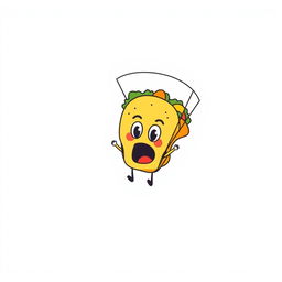 A humorous and playful graphic design for a gray t-shirt featuring a cartoon taco character with a scared expression, joyfully parachuting through the sky