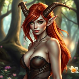 A sexy redhead elf with elegantly curved horns adorning her head