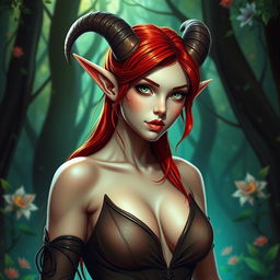 A sexy redhead elf with elegantly curved horns adorning her head