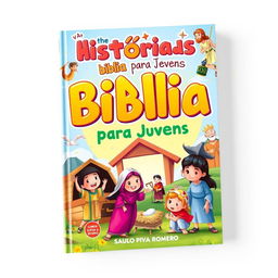 A vibrant and colorful book cover for a children's book titled 'Histórias da Bíblia para Jovens: CONTOS do Velho e Novo Testamento' by the author Saulo Piva Romero