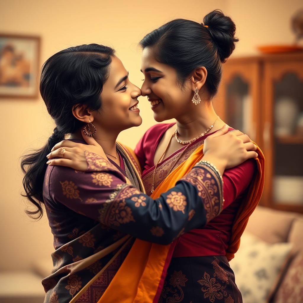 A warm and loving scene of an Indian mother and her son sharing a tender moment, capturing the essence of familial affection