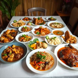 A beautifully arranged table showcasing a variety of traditional Filipino dishes
