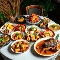 A beautifully arranged table showcasing a variety of traditional Filipino dishes