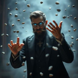 A psionic figure with a short beard, embodying the classic elegance of a stage magician