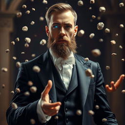 A psionic figure with a short beard, embodying the classic elegance of a stage magician
