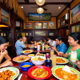 An inviting interior shot of a Filipino restaurant, featuring a warm and cozy ambiance