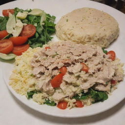 A scrumptious crab salad alongside a traditional Mansaf, beautifully presented in authentic style.