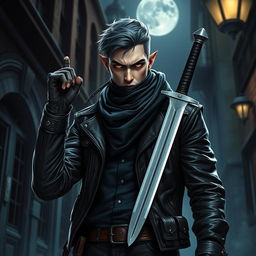 A male dhampir vampire hunter, featuring an intriguing blend of human and vampire traits
