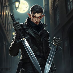 A male dhampir vampire hunter, featuring an intriguing blend of human and vampire traits