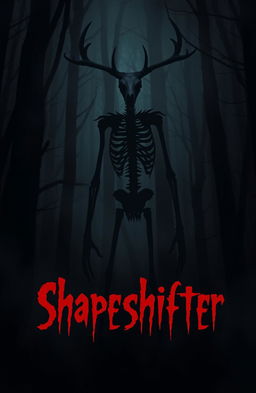 A tall, bony shadow creature with a deer skull for a head, lurking in a dark, eerie forest