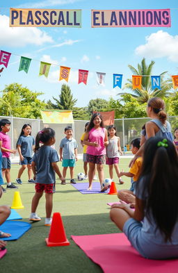An engaging classroom scene depicting various physical education teaching methods in action